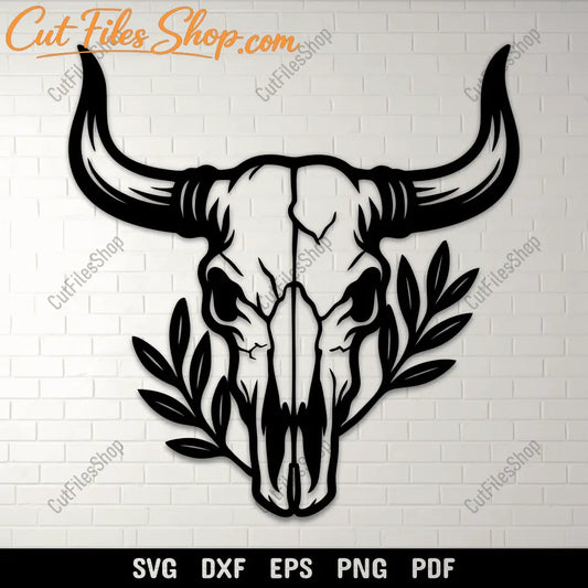 Western bull skull SVG with botanical elements