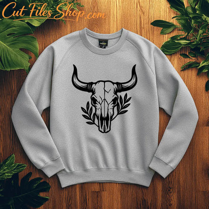 Rustic cow skull vector design for CNC cutting