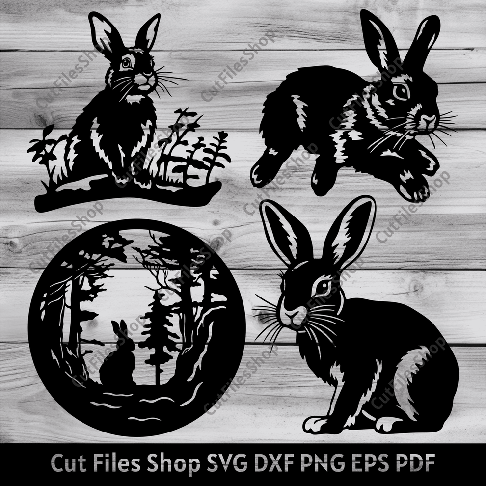 Bunny Scene SVG & DXF for Laser Cutting, Cricut & Silhouette