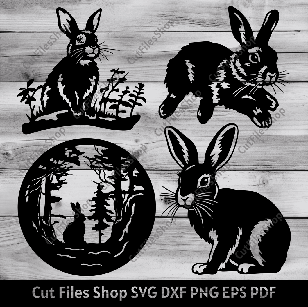 Bunny Scene svg, Rabbit dxf for laser cut, Cnc files for wood, Bunny S