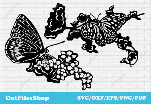 Butterflies with flowers svg for cricut, butterfly dxf for laser cutting, Clip Art svg files, Wedding decor dxf - Cut Files Shop