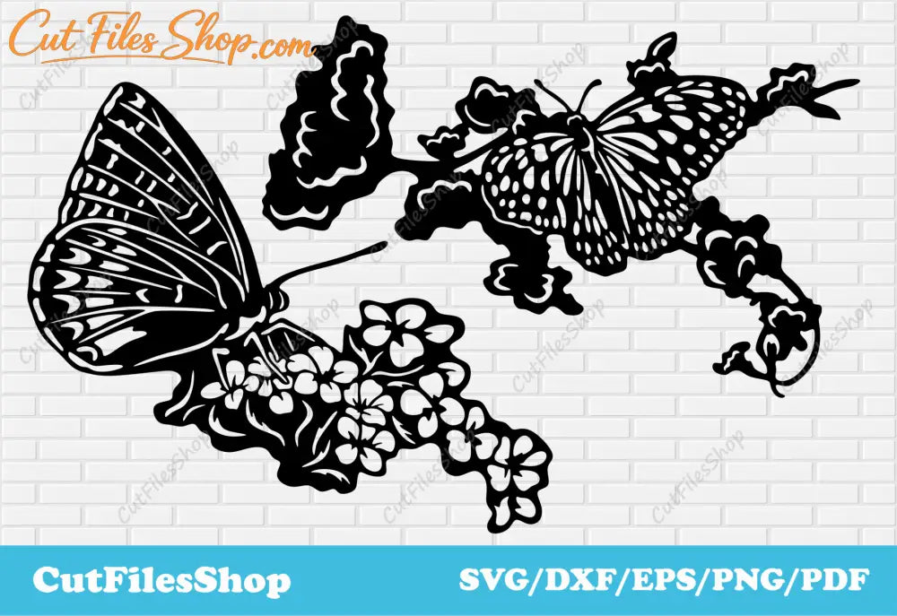 Butterflies with flowers svg for cricut, butterfly dxf for laser cutting, Clip Art svg files, Wedding decor dxf - Cut Files Shop