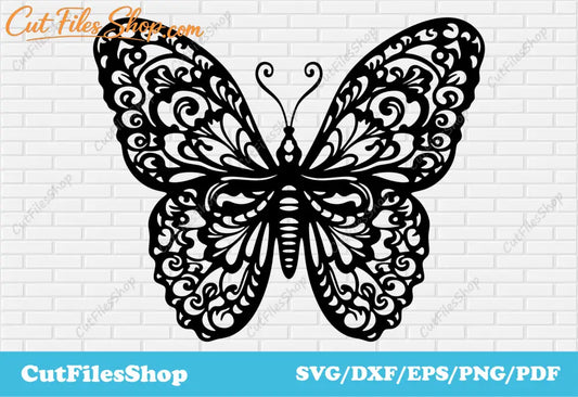Butterfly dxf files for laser cut, butterfly stencil dxf for plasma, svg for cricut, png for sublimation, pdf for printing - Cut Files Shop