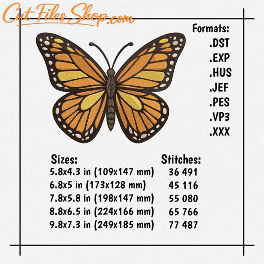 Decorative butterfly embroidery pattern with detailed stitch texture