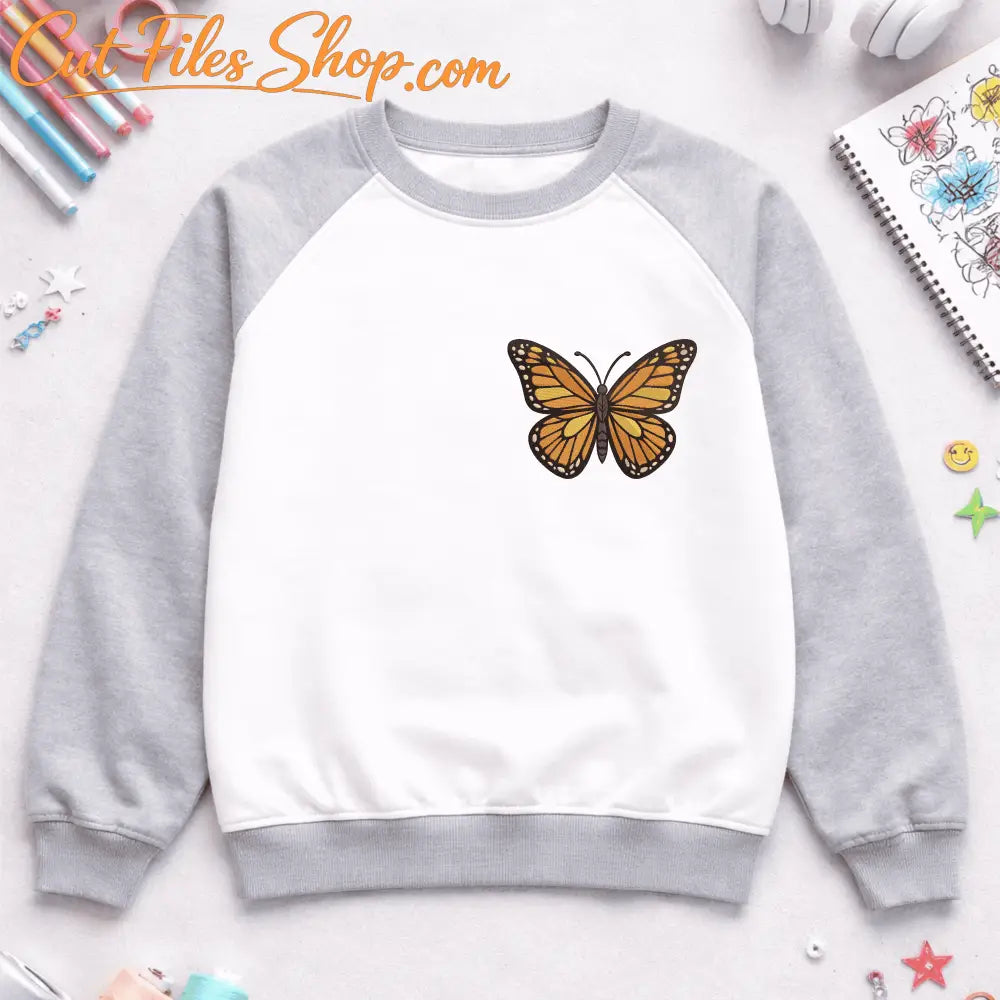 Nature inspired butterfly embroidery design for sweatshirt