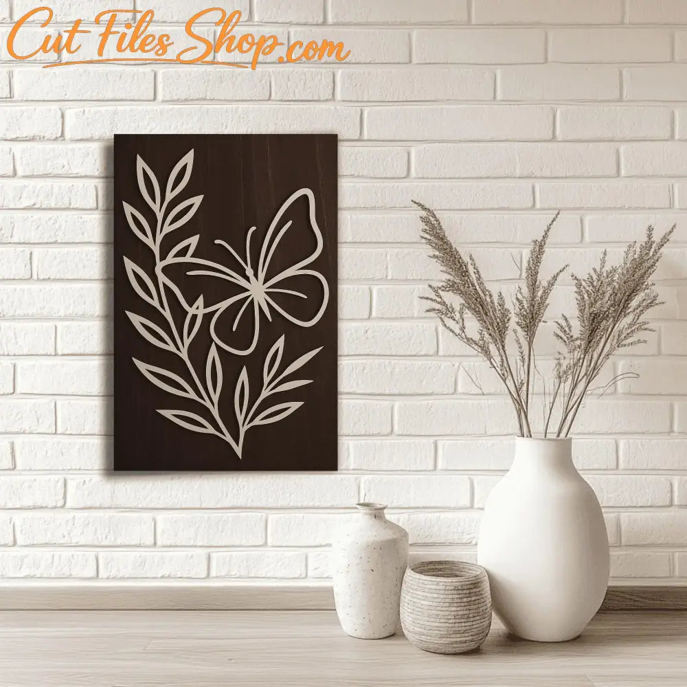 Laser cut butterfly and leafy branch wall décor