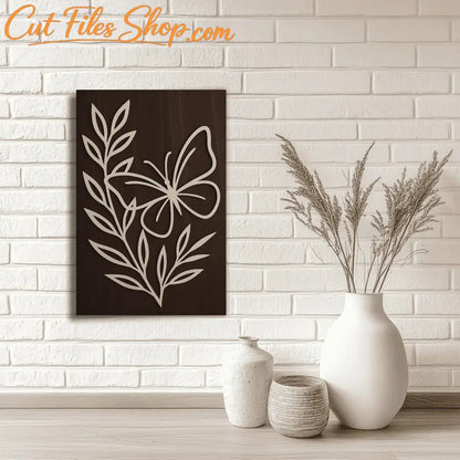 Laser cut butterfly and leafy branch wall décor