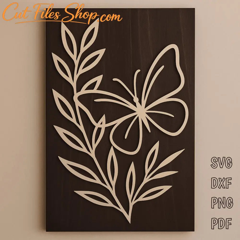 Butterfly floral wall art SVG and DXF laser cut design