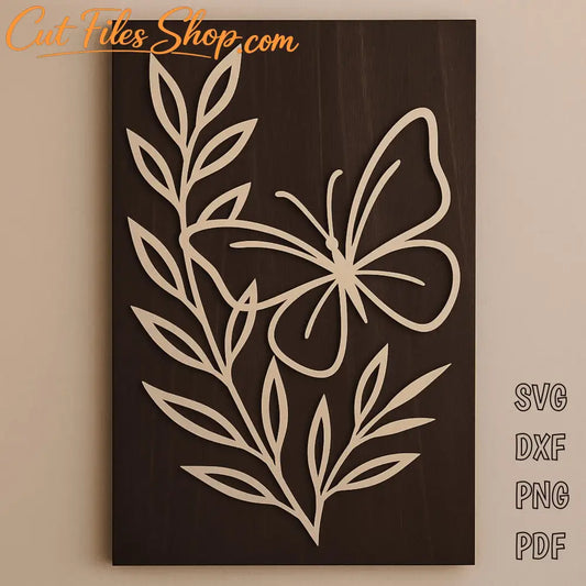Butterfly floral wall art SVG and DXF laser cut design