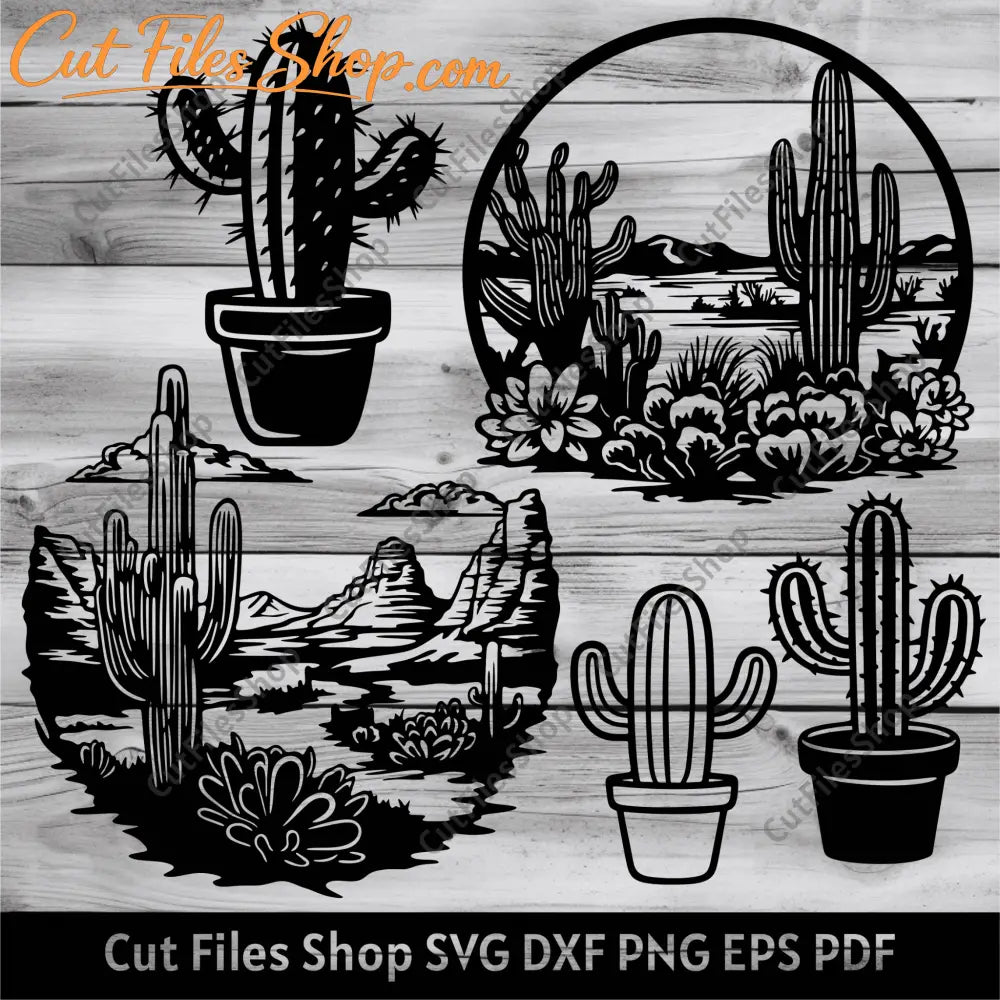 Cactus scenes dxf for Laser, Cactus svg for Cricut, cactus cut files, Desert Scene Svg, Silhouette cut files - Cut Files Shop