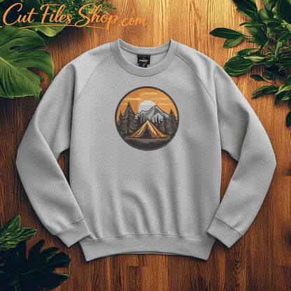 Peaceful camping landscape design for embroidery