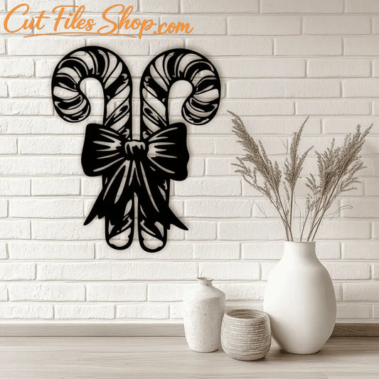 Candy Cane Design SVG, CNC DXF Files, Cut Files for Cricut, Silhouette Holiday Crafts, Christmas bow