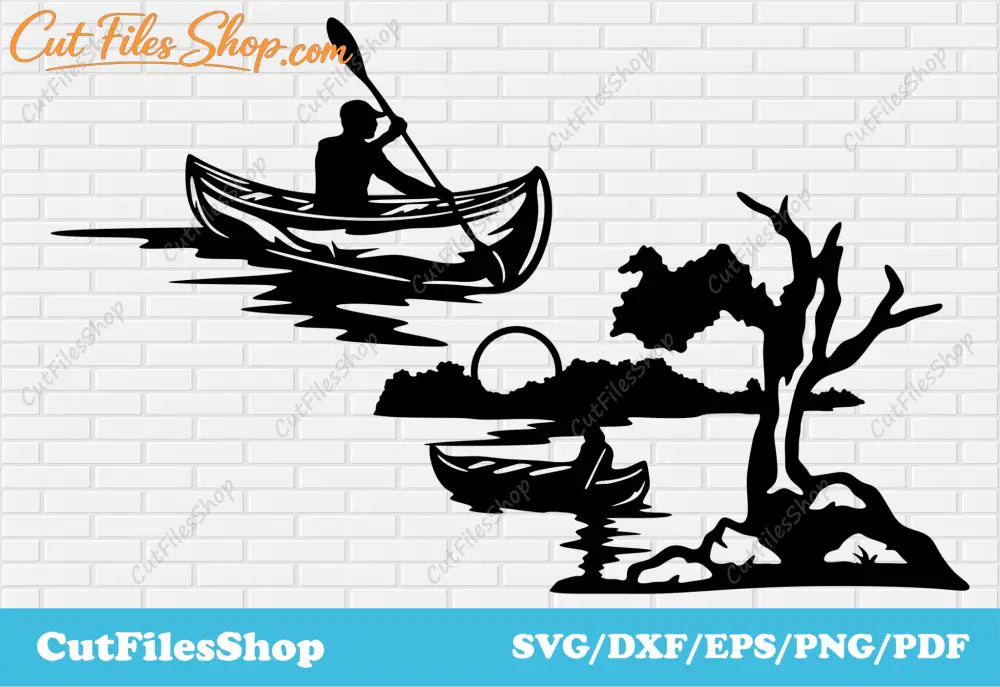 Canoe scenes svg for Cricut, Dxf for laser cutting, plasma cut dxf, svg for laser engraving - Cut Files Shop