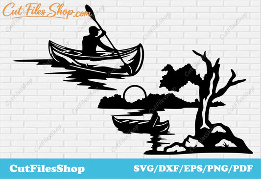 Canoe scenes svg for Cricut, Dxf for laser cutting, plasma cut dxf, svg for laser engraving - Cut Files Shop