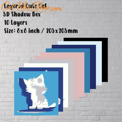 DIY Cat 3D Shadow Box Template, Layered SVG for Cricut, DXF for Silhouette, Papercut Home Decor Craft, Unique Gift Idea