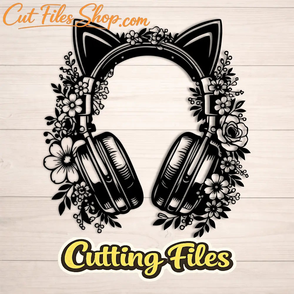 cat headphones t shirt design