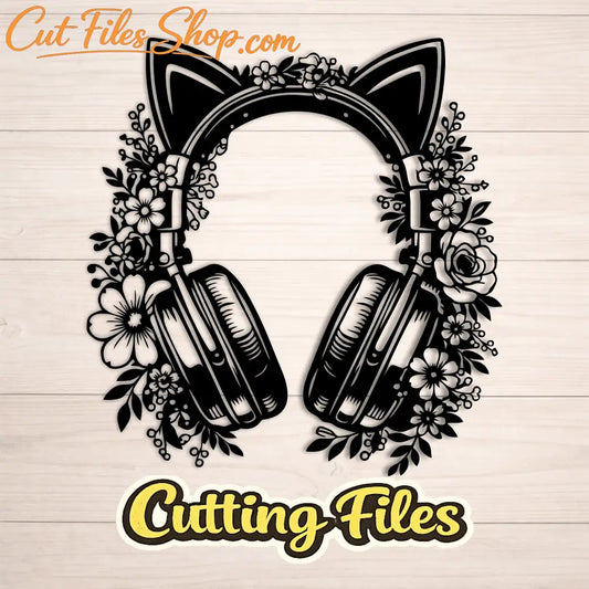 cat headphones t shirt design
