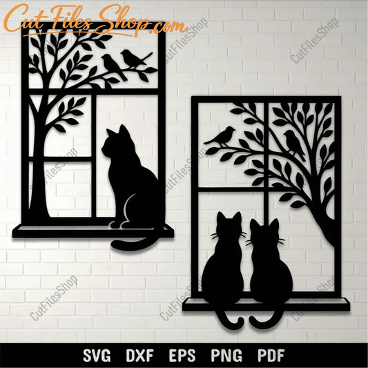 Cat silhouette in window SVG cutting file