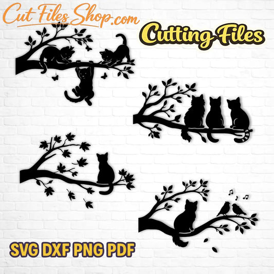 Cats on tree branch SVG for Cricut
