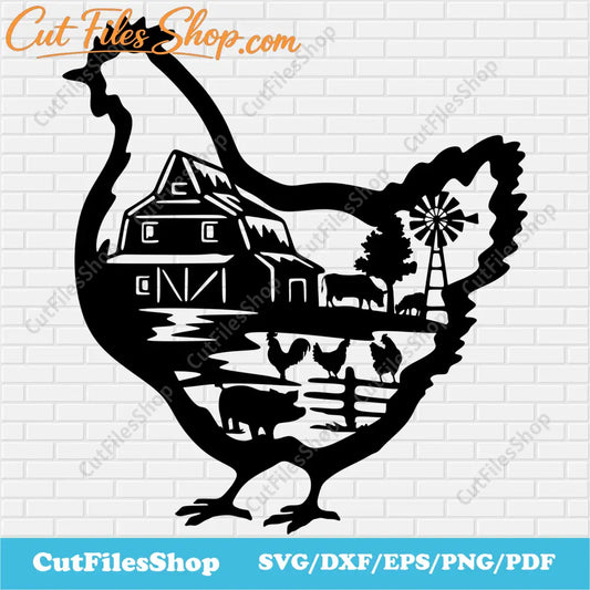 Chicken Farm Scene svg, Farm Life svg for Cricut, Farm animals Dxf for Laser cut, Eps for Sublimation, - Cut Files Shop