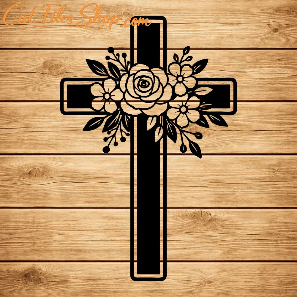 Floral cross religious design SVG DXF for xTool, Silhouette and laser projects
