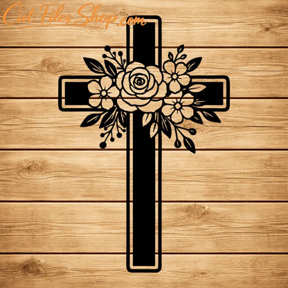 Floral cross religious design SVG DXF for xTool, Silhouette and laser projects