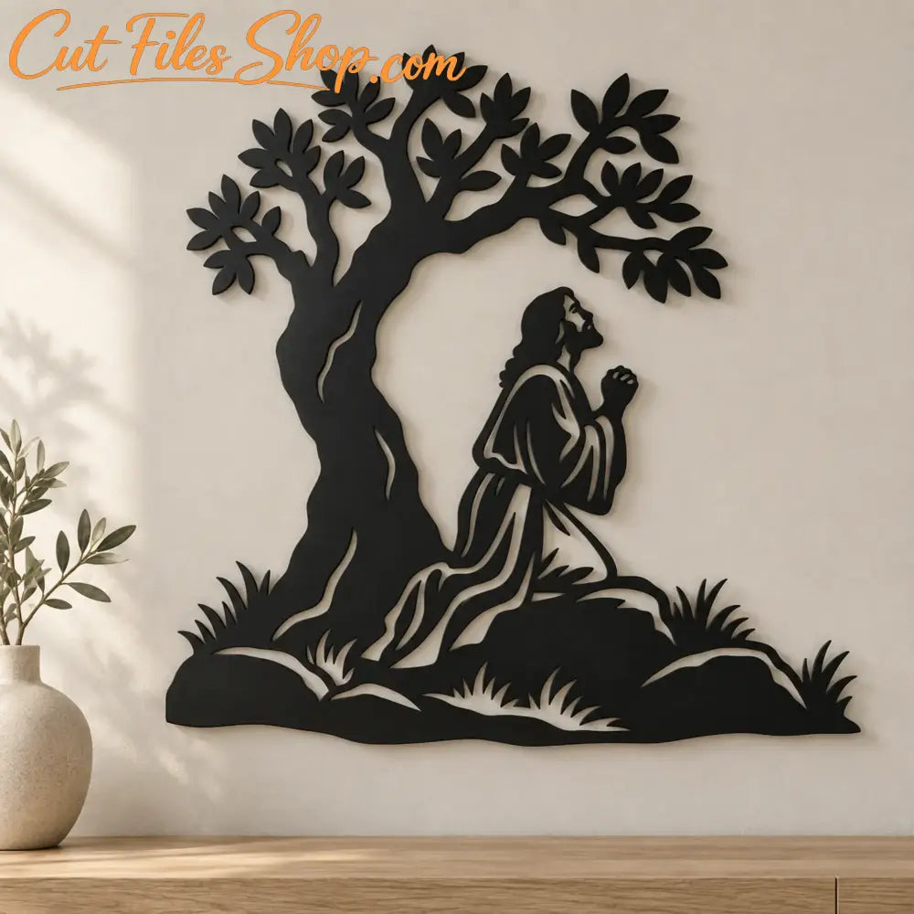Laser-cut cross wall décor featuring Jesus wearing a crown of thorns