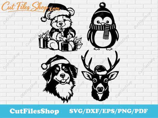 Christmas Animals svg for Cricut, Christmas decor dxf for Laser cut, Silhouette Christmas Animals, Christmas Cut Files, Clip Art for T - shirt - Cut Files Shop