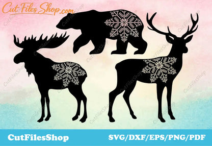 Christmas animals svg, woodland animals dxf, christmas shirt svg, deer, bear, moose svg - Cut Files Shop