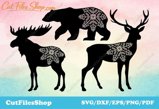 Christmas animals svg, woodland animals dxf, christmas shirt svg, deer, bear, moose svg - Cut Files Shop
