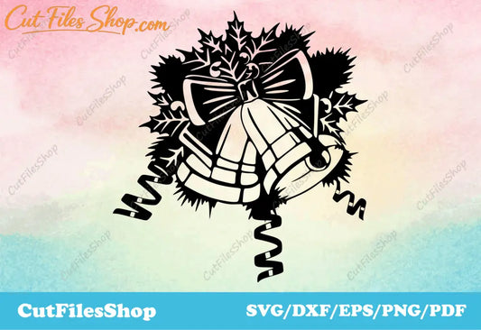 Christmas bells cut files, christmas dxf for laser cut, vector image, dxf for silhouette - Cut Files Shop
