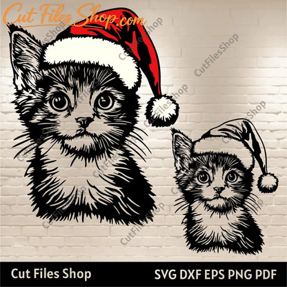 Christmas Cat SVG for Creative Projects, Santa Hat Sublimation Design, Cutting Files for Cricut & Silhouette, T-Shirt Design, Best SVG files
