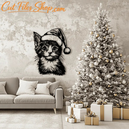 Creative Christmas Cat SVG, Santa Hat Sublimation, Cutting Files for Cricut & Silhouette, Christmas Plywood Decor DIY, Cut files Shop
