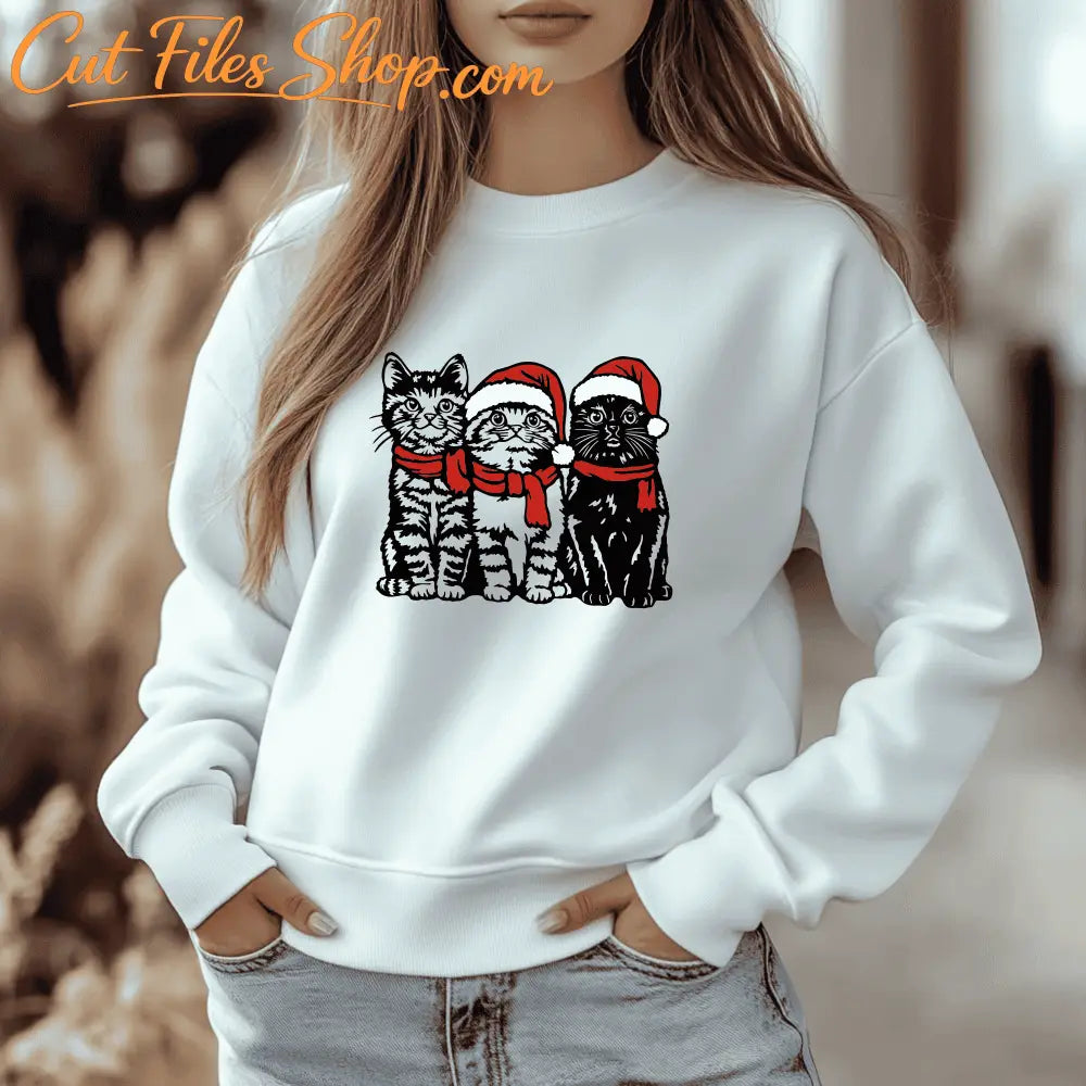 Christmas Cat SVG, DXF, and PNG: Perfect for Cricut, Silhouette, and CNC, DTF Print