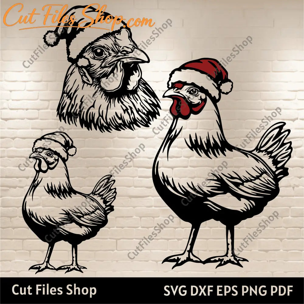 Christmas Chickens SVG, Cutting Files for Cricut & Silhouette, Sublimation T-Shirt Design, DXF for Laser Engraving, Christmas Farm PDF