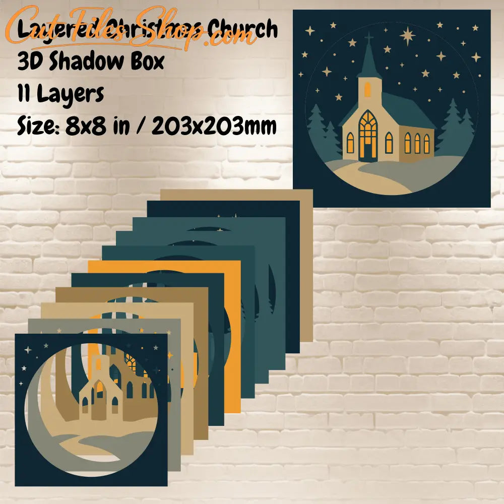Peaceful holiday church silhouette 3D papercraft SVG DXF EPS