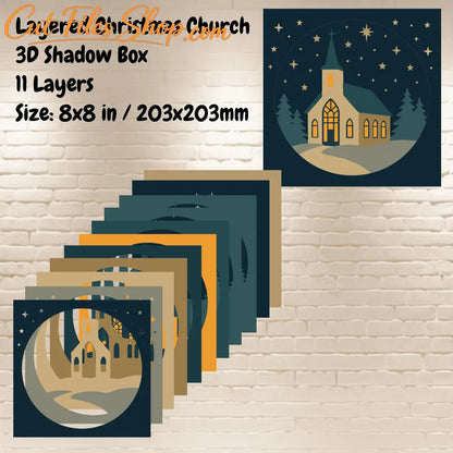 Peaceful holiday church silhouette 3D papercraft SVG DXF EPS