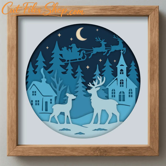 Christmas deer 3D shadow box SVG DXF PDF EPS layered template