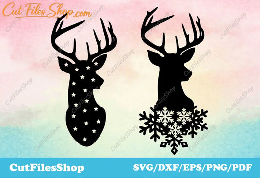 Christmas deer vector, deer illustration, DXF decor for laser, svg for cricut - Cut Files Shop