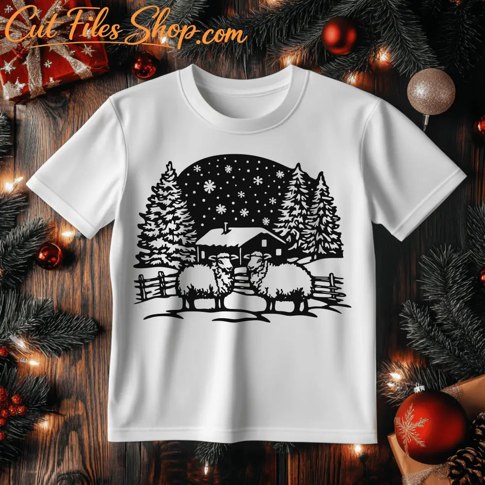 Christmas Farm SVG and Sheep Clipart, Cutting Files for Cricut & Glowforge, DXF for CNC, DIY Christmas Decor, Christmas T-shirt design