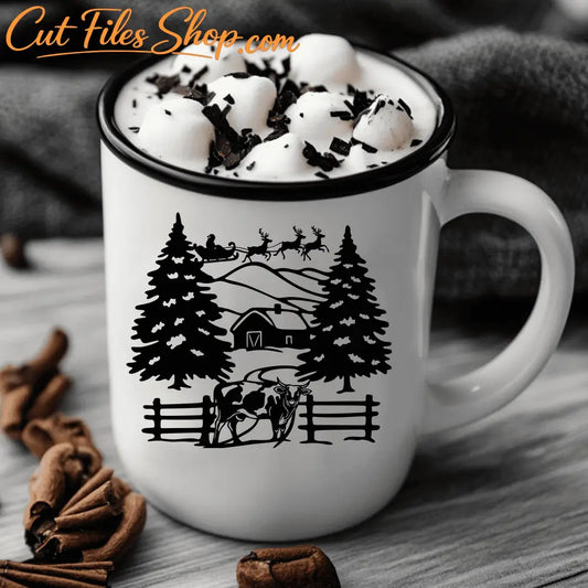 Christmas Farm SVG bundle with Santa's sleigh and winter scenes. Ideal for Cricut, Silhouette, and CNC users.
