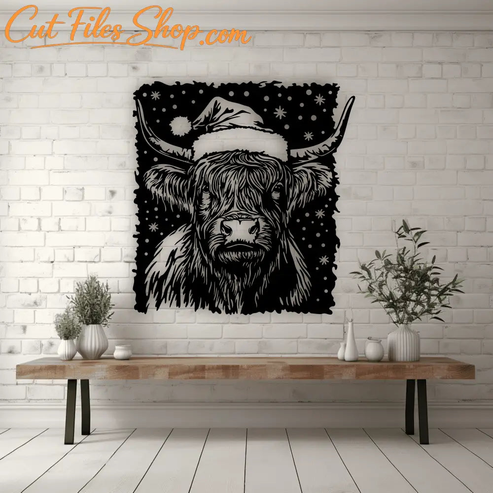 SVG PNG DXF Christmas Highland Cow for Cricut, Silhouette, Glowforge & CNC - Ideal for T-Shirt Sublimation Design, Christmas Wall decor