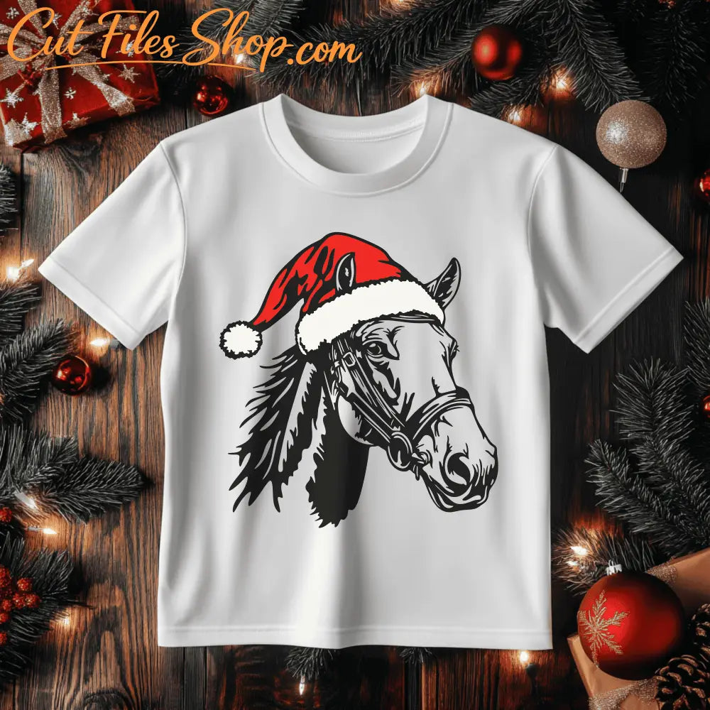 SVG PNG Christmas Horse, Farm Life Clipart, DXF for Laser Cutting, Cricut & Silhouette Files, DIY T-Shirt Design, Christmas Gift DIY
