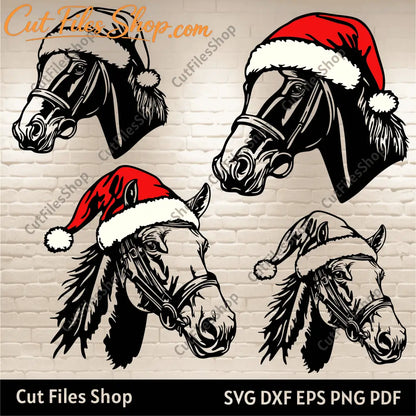 Christmas Horse SVG PNG, Farm Life Clipart, DXF for Laser Cutting, Cricut & Silhouette Files, T-Shirt Design, Christmas Animals SVG
