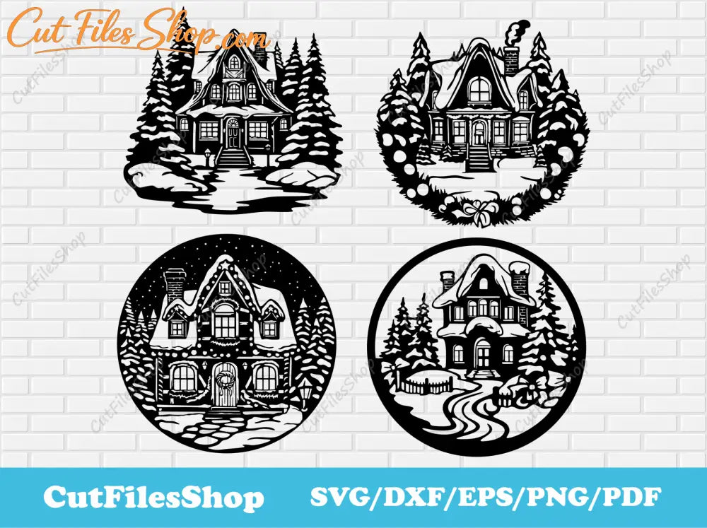 Christmas houses svg for Cricut, Dxf Christmas scene for laser cutting, Christmas Silhouette - Cut Files Shop