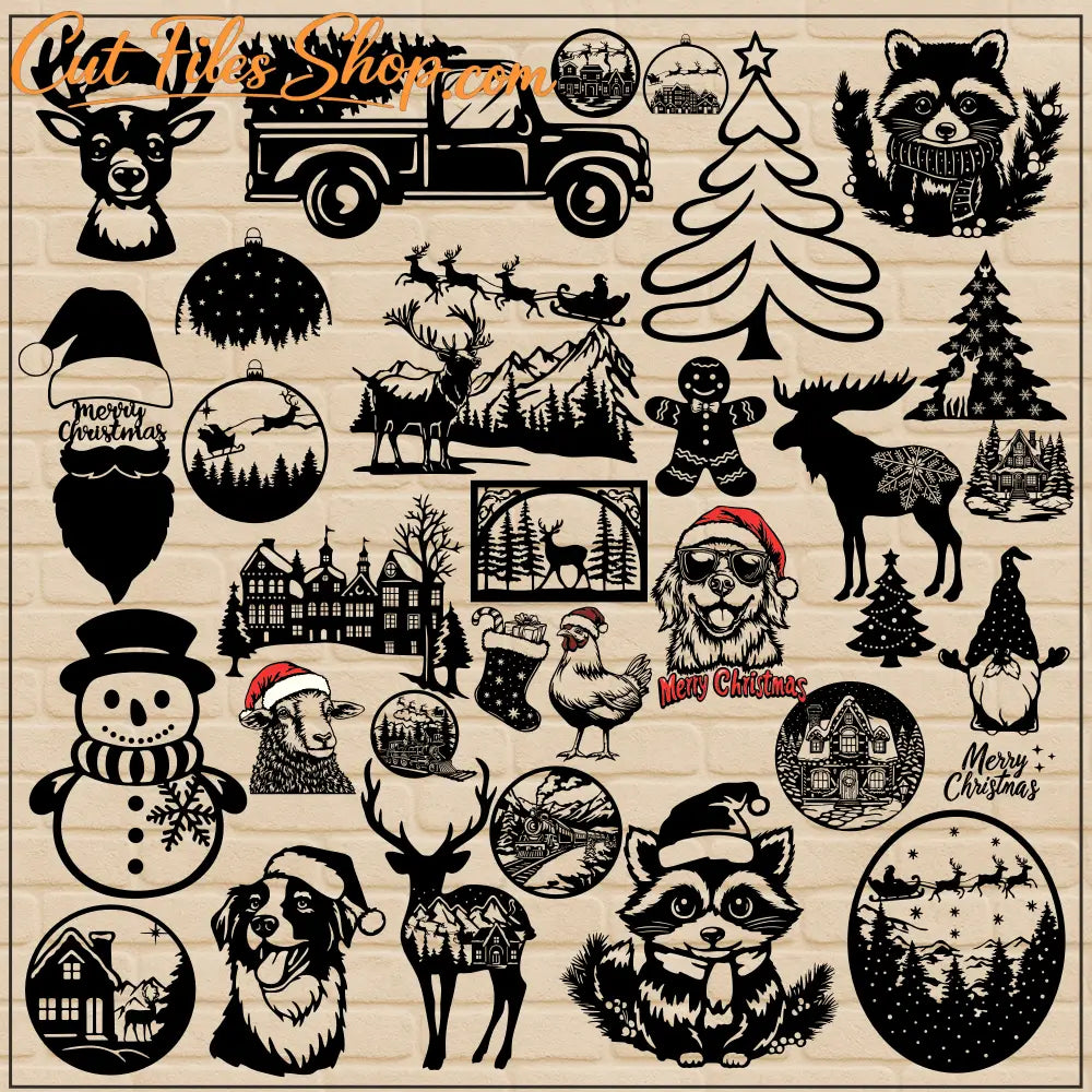 Christmas clipart collection with winter animals and ornaments