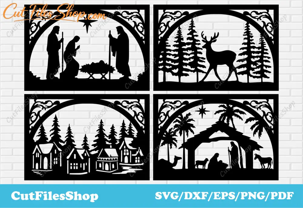 Christmas panels dxf for laser cutting, Christmas decor svg for Cricut, Silhouette Christmas - Cut Files Shop