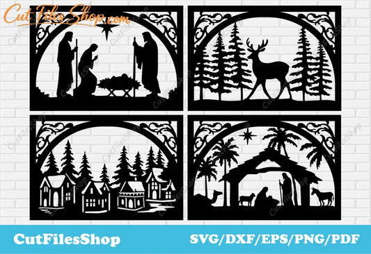 Christmas panels dxf for laser cutting, Christmas decor svg for Cricut, Silhouette Christmas - Cut Files Shop