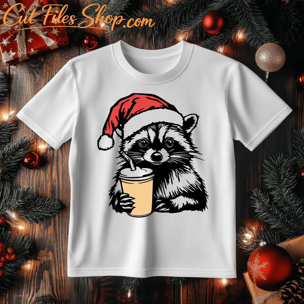 SVG Christmas Raccoon, Cutting Files for Cricut & Silhouette, PNG for Sublimation, DIY Holiday Gift, Christmas T-shirt, Best Cut files Shop