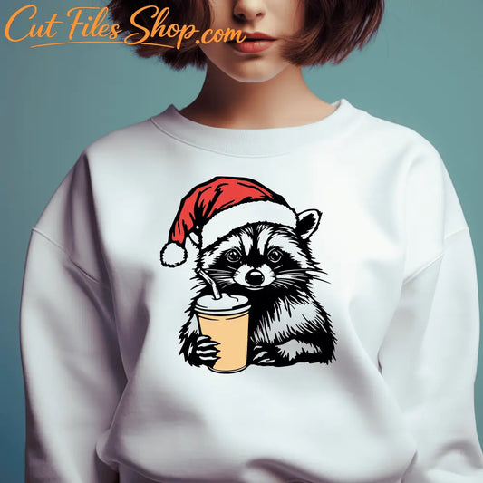 Christmas Raccoon Cutting Files, SVG for Cricut & Silhouette, Sublimation PNG, Perfect for DIY Christmas Gifts, Holiday T-shirt Design